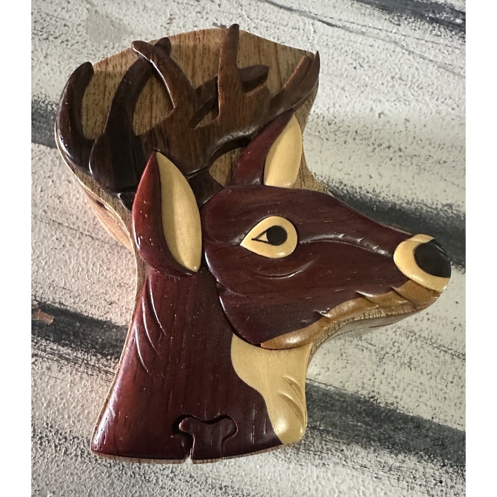 Deer Head - Secret Wooden Puzzle Box Tinket Box Buck Cabin